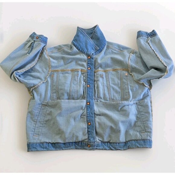 Pilcro Jean Jacket Women M Blue Comeback Boyfriend Denim Anthro Oversize Stretch - Picture 10 of 16